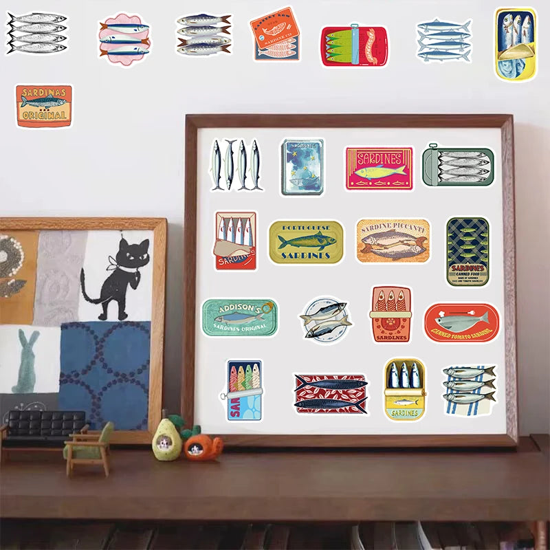 50/100PCS Cute Sardine Sticker Creative Bicycle Luggage Guitar Motorcycle Cartoon Phone Stationery Cafe Bicycle Art Stickers