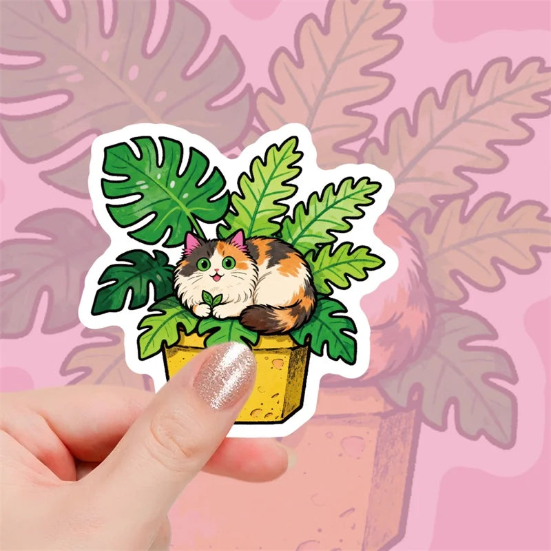 10/30/56PCS Fresh Flower Cat PVC Sticky Sticker Stationery DIY Children's Laptop Luggage Skateboard Decoration Scrapbooking