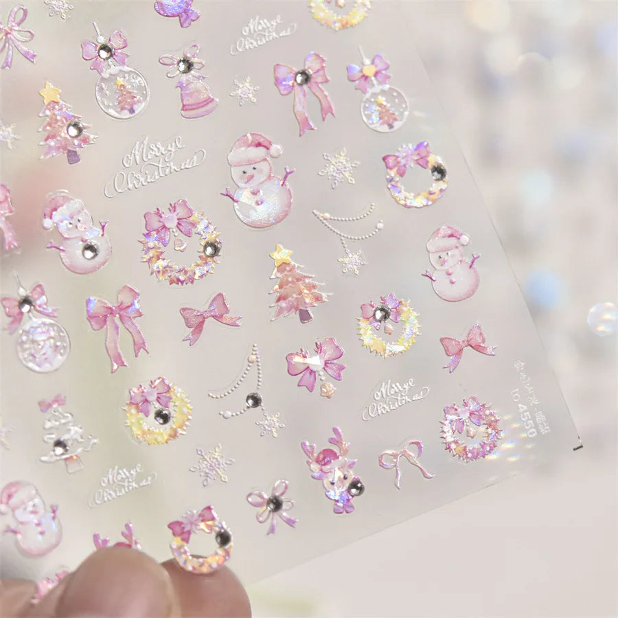 Luxury Crystal Diamond Nail Stickers 5D Cute Apple Christmas Tree Nail Decoration Stickers DIY 3D Happy New Year Manicure Decals