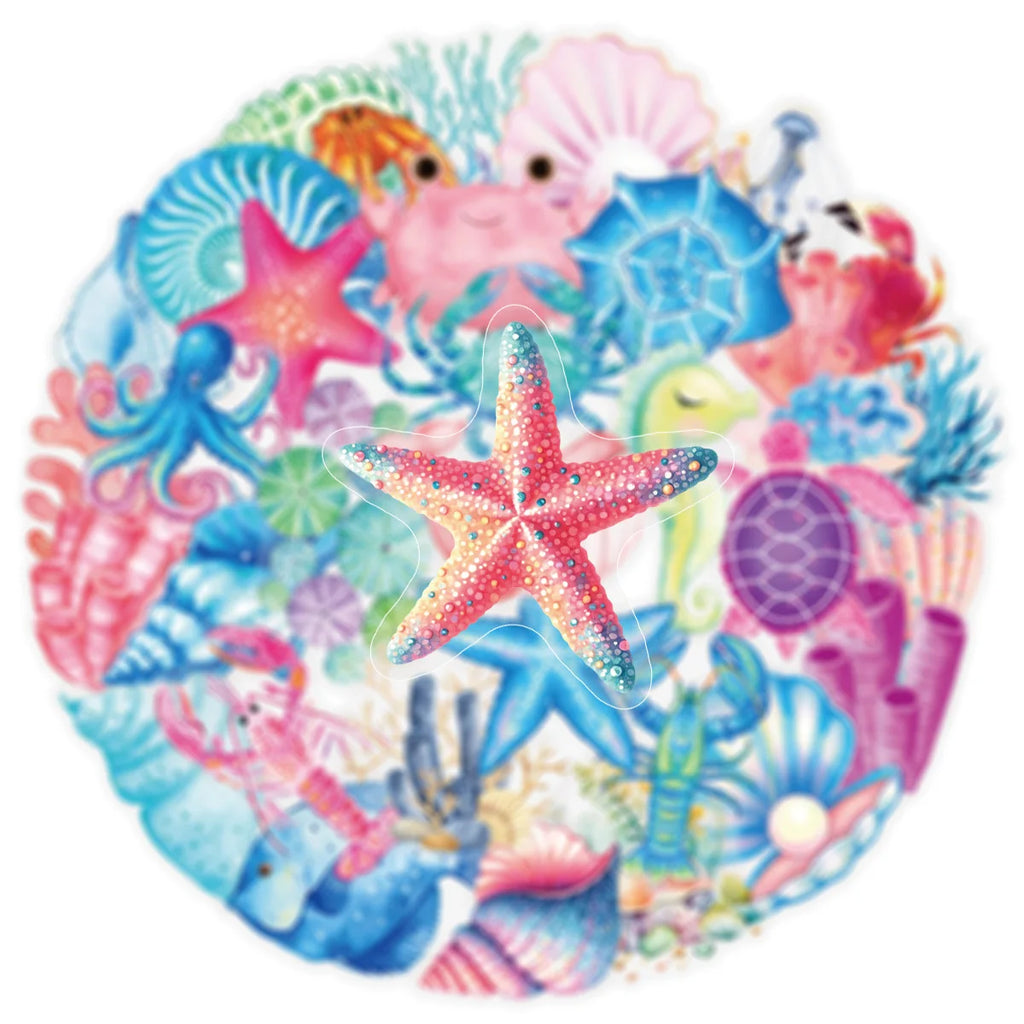 50-Pack Psychedelic Ocean Coral Shell Graffiti Stickers Waterproof Decorations for Phones Laptops Helmets Stationery Notebooks