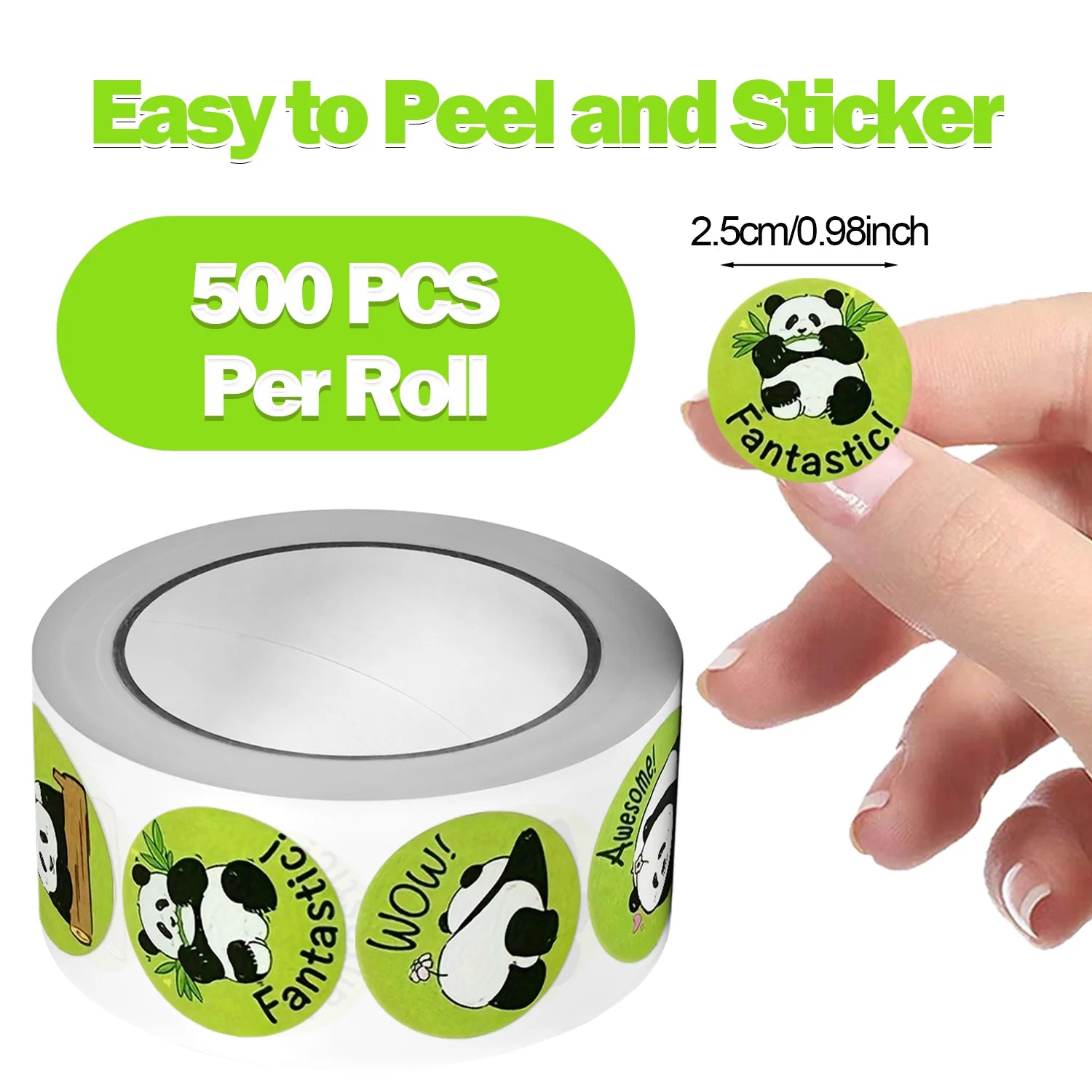 1Roll(500pcs) 1'' Round Cartoon Reward Pandas Stickers for Kids Teacher Reward School Supplies Animal Incentive Home Decor