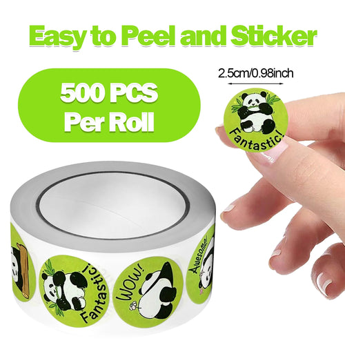 1Roll(500pcs) 1'' Round Cartoon Reward Pandas Stickers for Kids Teacher Reward School Supplies Animal Incentive Home Decor