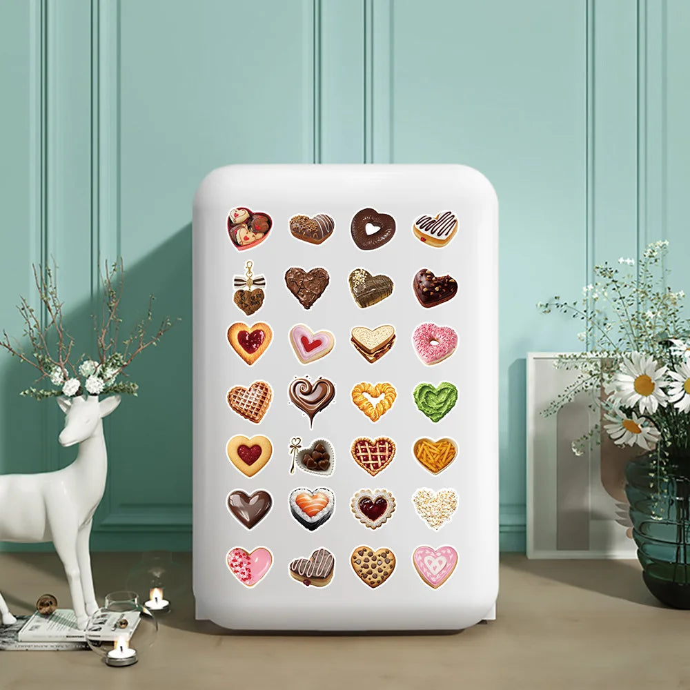 50/100Pcs Fresh Cartoon Heart Shape Food Doodle Stickers for Suitcase Shoe Rack Stationery Box Guitar Piano No Repeat Decals