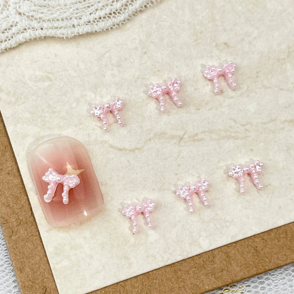 10pc Cute 3D Resin Pearl Bow Nail Art Charms Macaron Imitation Japanese Preal Bowknot Ribbon Nail Decorations DIY Nail Accessory