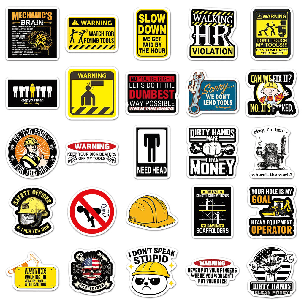 50PCS Safety Helmet Slogan Stickers, Warning Signs Stationery Computer Helmet Suitcase Decora Art Stickers
