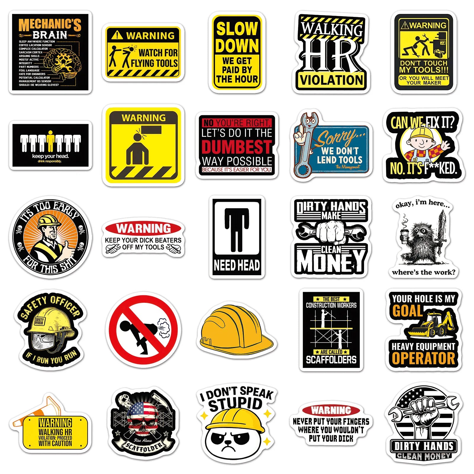 50PCS Safety Helmet Slogan Stickers, Warning Signs Stationery Computer Helmet Suitcase Decora Art Stickers