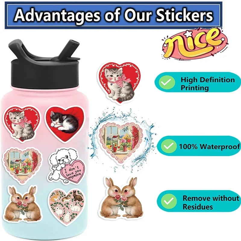 10/30/50PCS Cute Rabbit Cat Sticky PVC Sticker Aesthetic Children's Stationery DIY Decoration Scrapbooking School Supplies