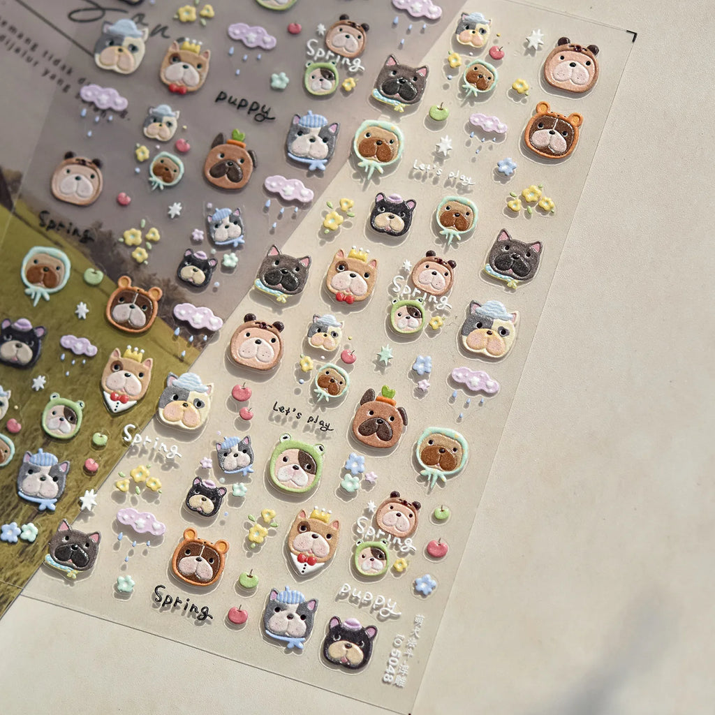 Halloween Nails Sticker 5D Embossed Cartoon Nail Art Stickers Retro Rabbit Self Adhesive Stickers For Nails DIY Manicure Decals