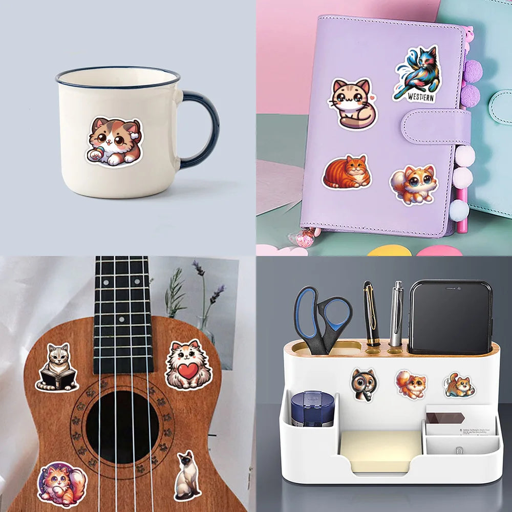 50/100PCS Cute Cat Cartoon Graffiti Sticker Water Cup Waterproof Reward Sticker for Stationery Laptop Car Luggage