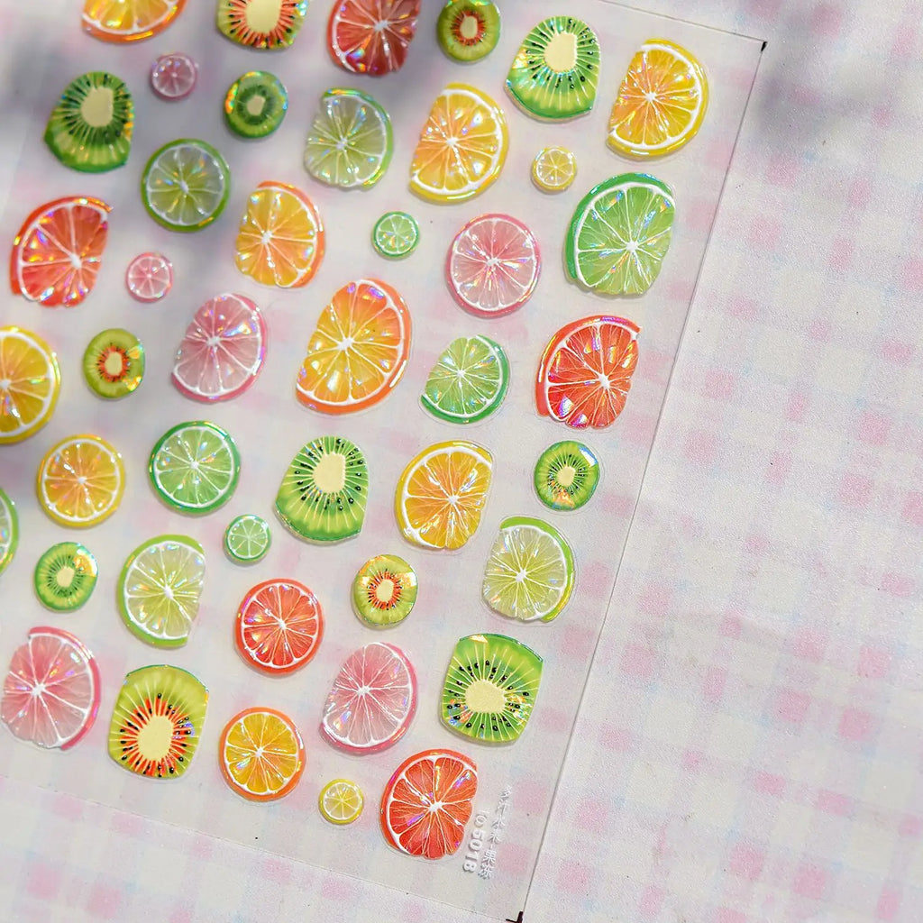 1pcs Cute 5D Jelly Nail Stickers Dessert Fruit Cherry Pink Claw Print Bowknot Love Nail Art Sticker Adhesive Manicure Decals DIY