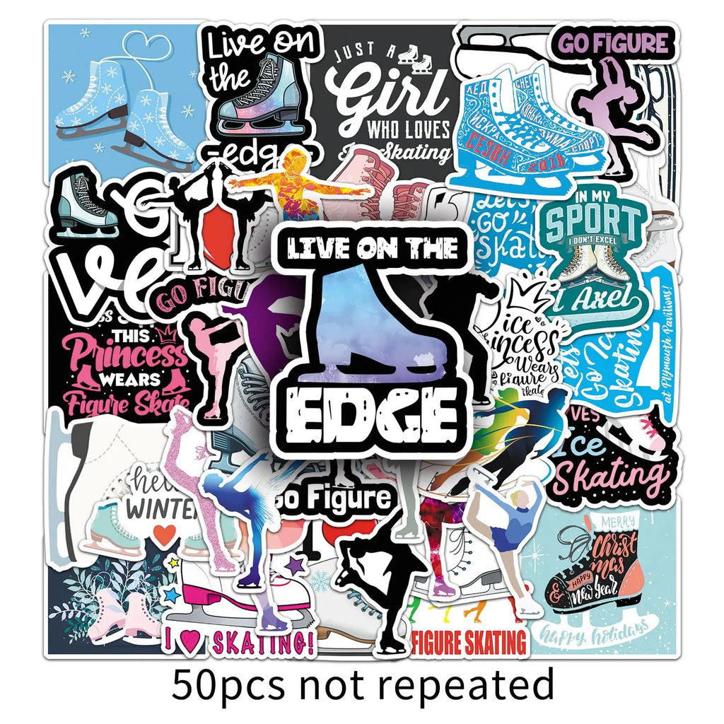 50Pcs Cartoon Ice Skating Sports Doodle Stickers Stationery Laptop Car Computer Water Cup Sled Skateboard DIY Sticker