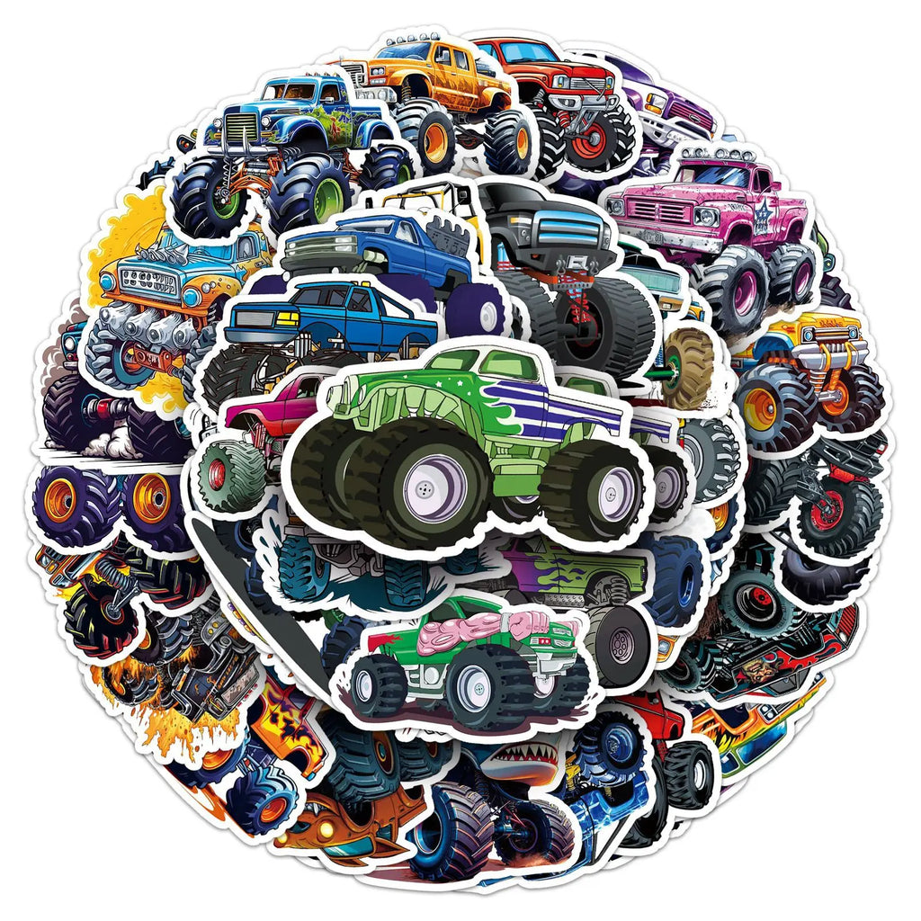 100Pcs Monster Truck Stickers Cartoon Stationery School Supplies Decorative Decals Notebook Phone Fridge Luggage DIY Sticker