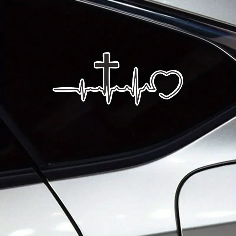 Christian Cross Heartbeat Decal Vinyl Sticker Auto Car Truck Wall Laptop