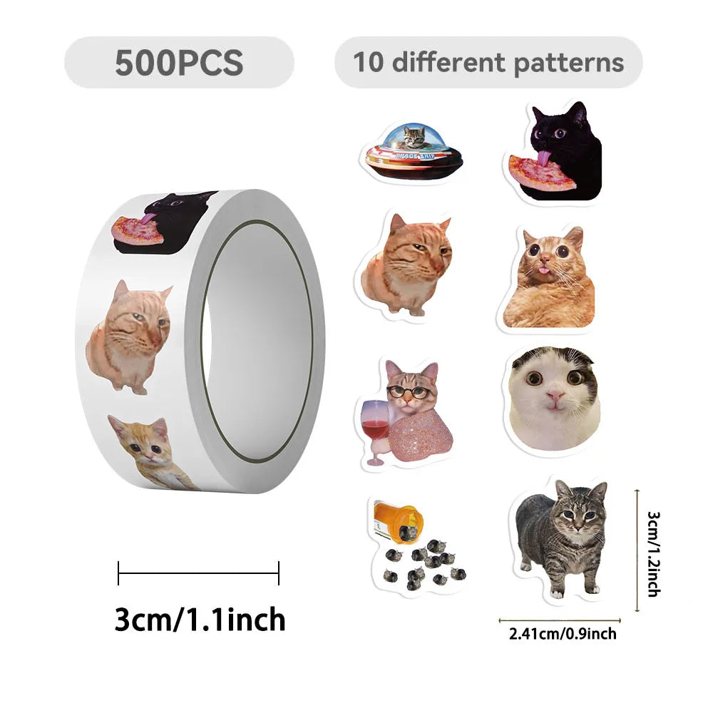 500PCS/Roll Adhesive Tape Cartoon Cute Cat Decoration Letter Seal Children Stationery Notebook Reward Sticker