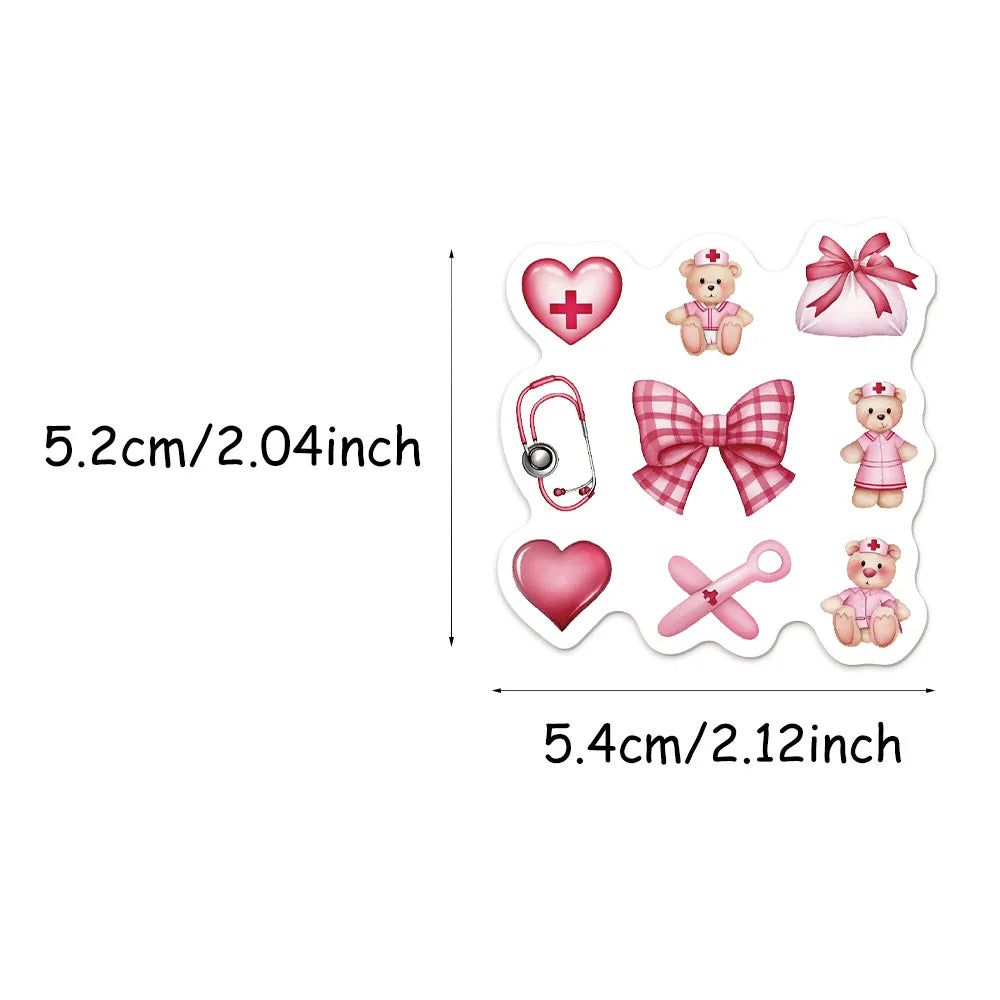 50PCS Pink Bow Nurse Creative DIY Stickers Sketchbook Handmade Mobile Luggage Skateboard Waterproof Stickers