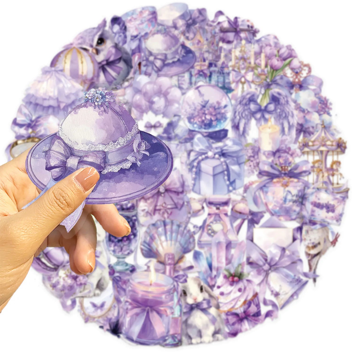50/100PCS Cute Cartoon Purple Dream Waterproof Transparent PET Stickers Decor for Notebook Stationery Helmet Skateboard
