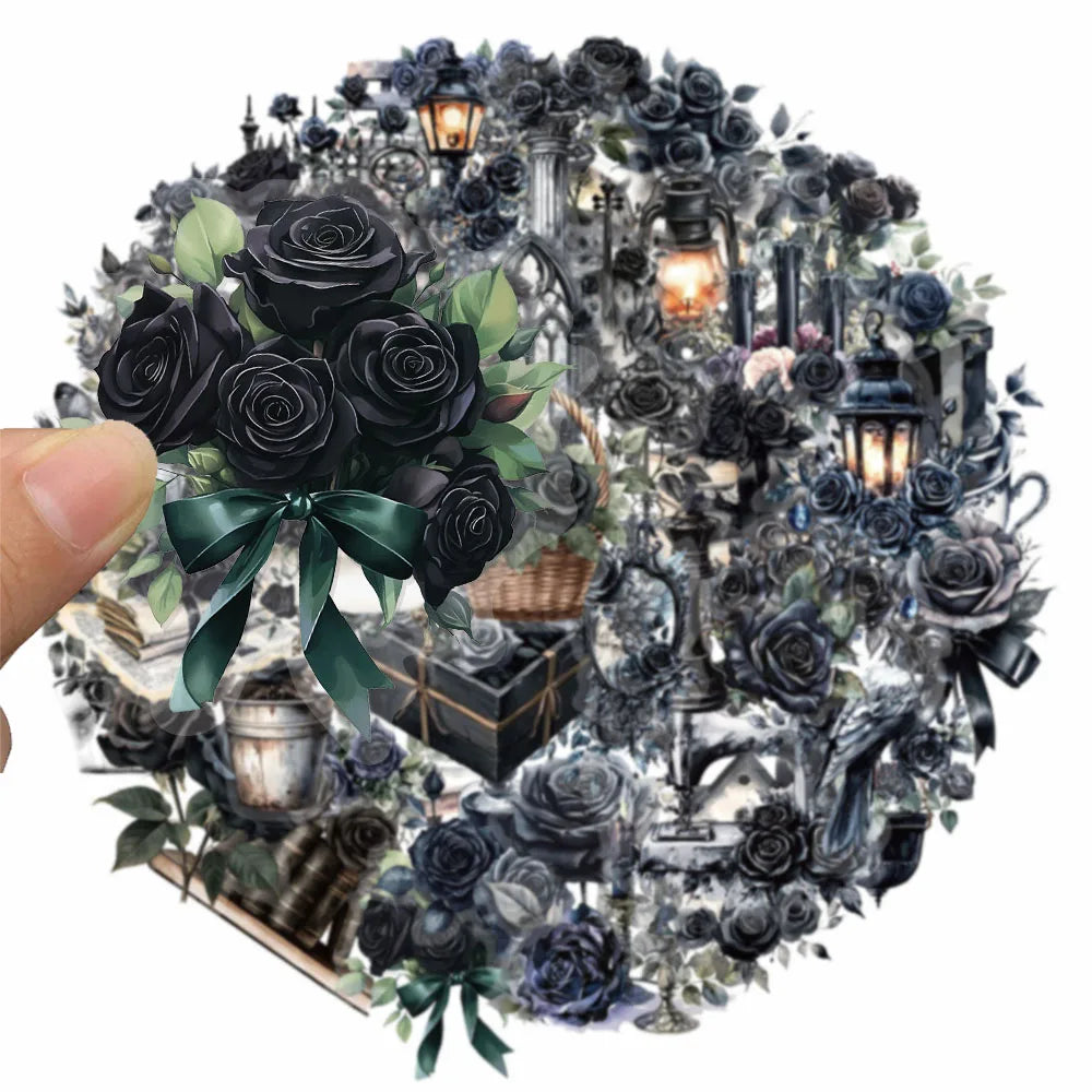 50PCS Dark Rose Stickers Paper Boxes Handbooks Dark Series PET Stickers Decorative Materials DIY Waterproof Toy Stickers