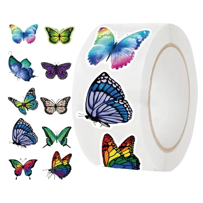 500PCS Fresh Butterfly Sticky Paper Labels Thank You Sticker Sealing Decoration Scrapbooking Stationery Hand Accounting Supplies