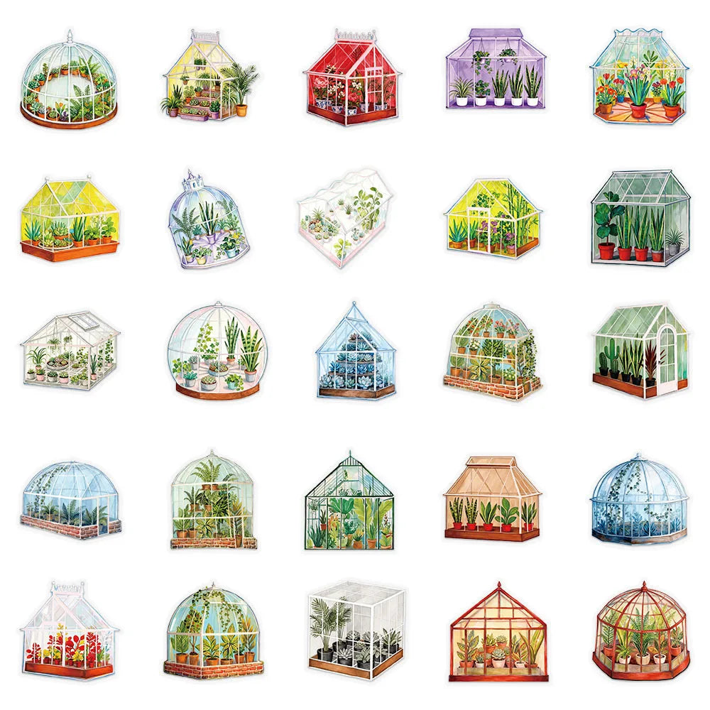 50-Pack Waterproof Transparent PET Flower Stickers for DIY Decoration Student Stationery Luggage Phone Cute Garden Theme