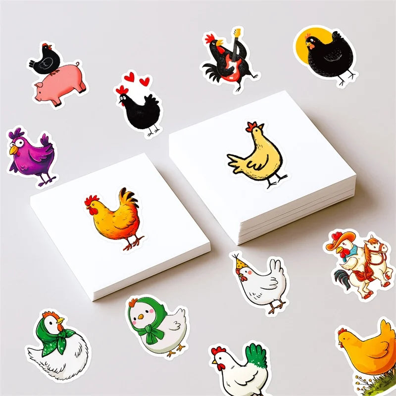 10/30/56PCS Cute Chicken Flock PVC Sticky Sticker Aesthetic Children's Stationery DIY Decoration Scrapbooking School Supplies