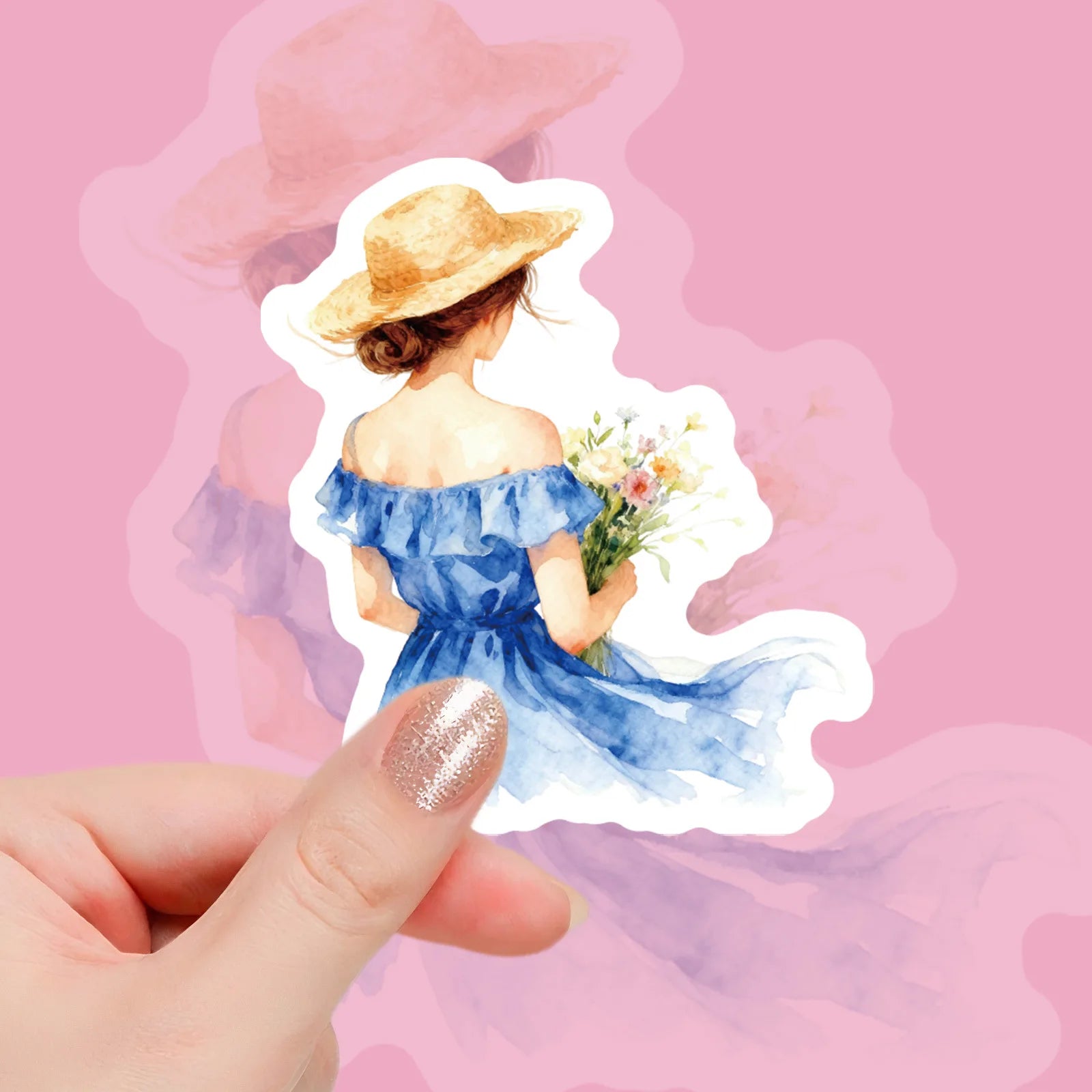 56PCS Watercolor Style Fashion Girl Silhouette Stickers, Office School Supplies Journal Notebook Fridge Aesthetic Sticker