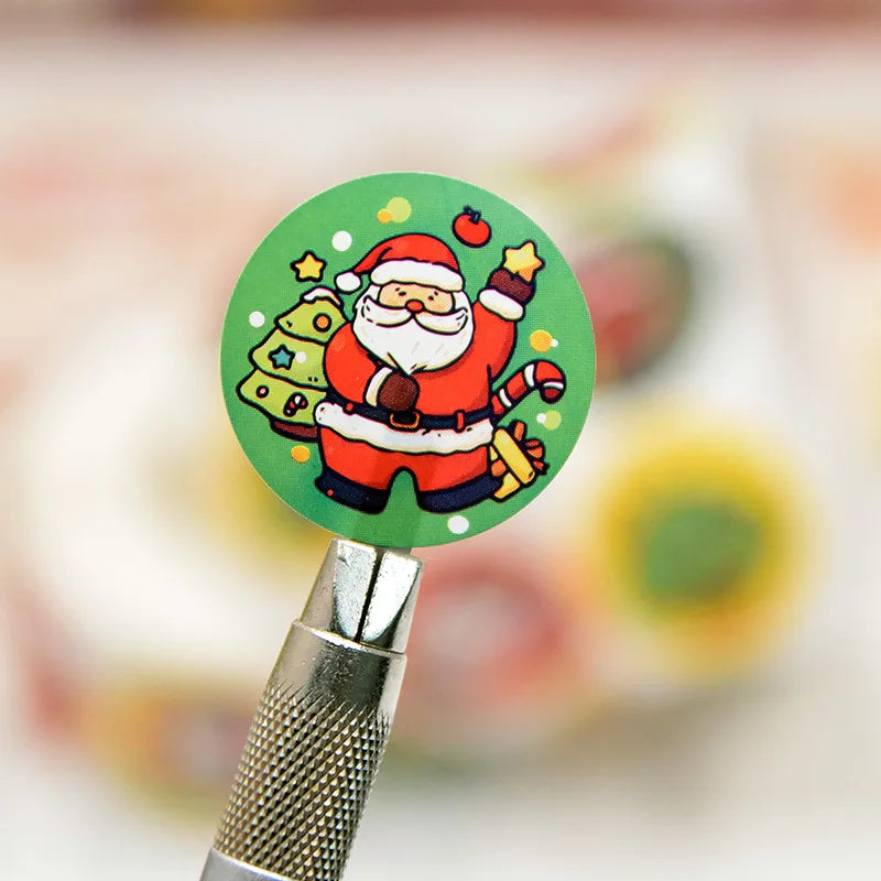 500Pcs/Roll 8 Designs Christmas Theme Elks Santa Claus, Christmas Trees Stickers 2.5cm/1.0'' Beautiful Merry Christmas Decals