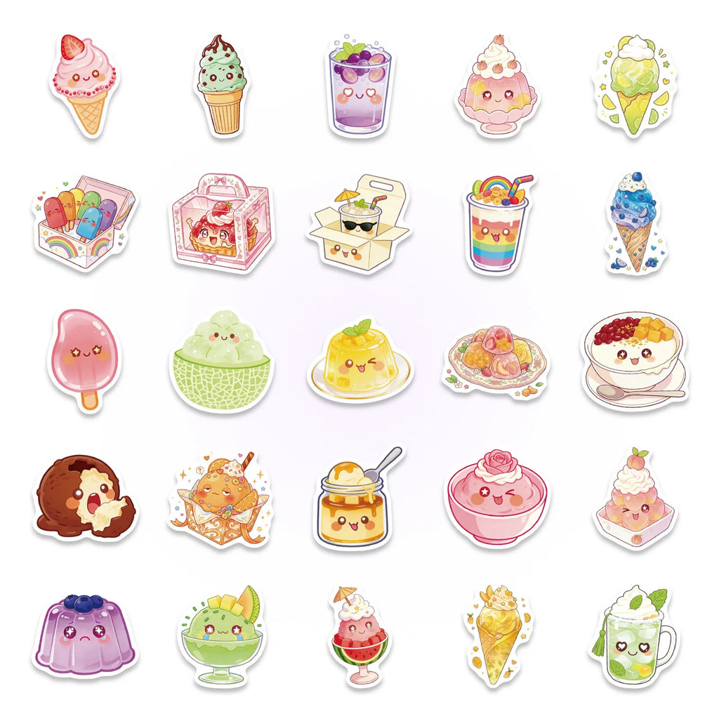 56-Pack Summer Dessert Cold Drink Cake Food Stickers Set Notebook Student Stationery Luggage Helmet Decoration Stickers