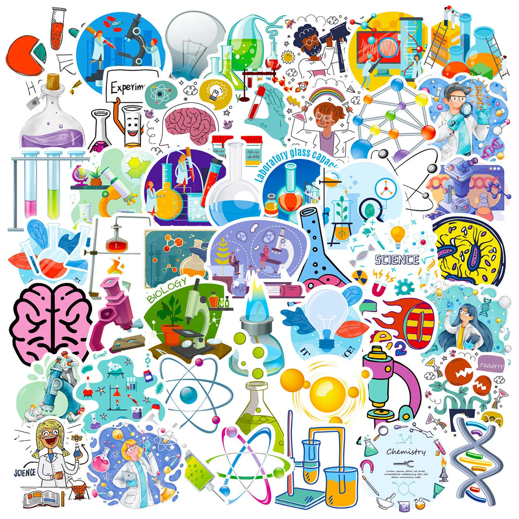 50/100PCS Chemical Equipment Laboratory Science Cartoon Laboratory Supplies Stickers Computer Notebook Stationery Stickers