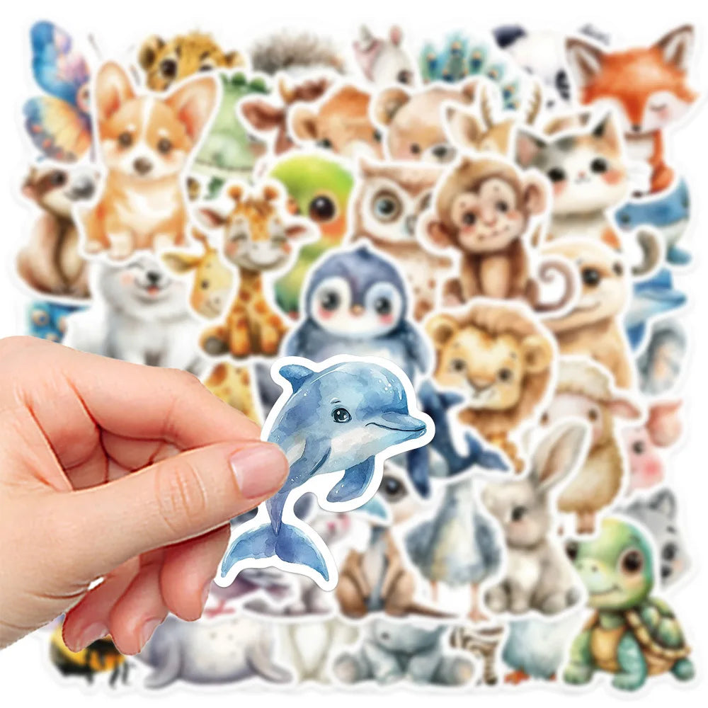 50PCS Cute Watercolor Animals Graffiti Stickers Cartoon DIY Skateboard Phone Case Laptop Waterproof Cool Sticker Decals Toy