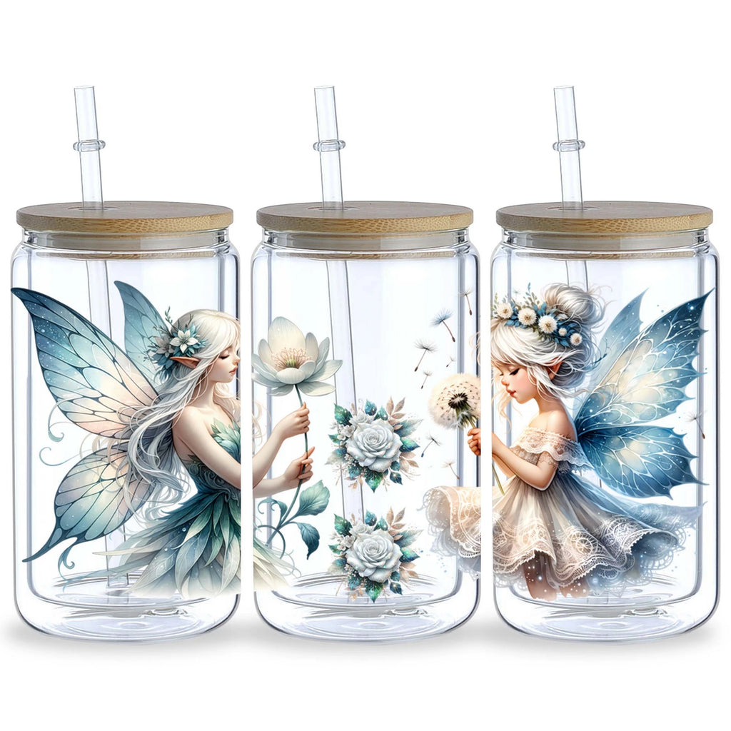 5 sheets fairy UV DTF cup packaging suitable for 16 oz glass, waterproof UV DTF stickers suitable for 16 oz glass