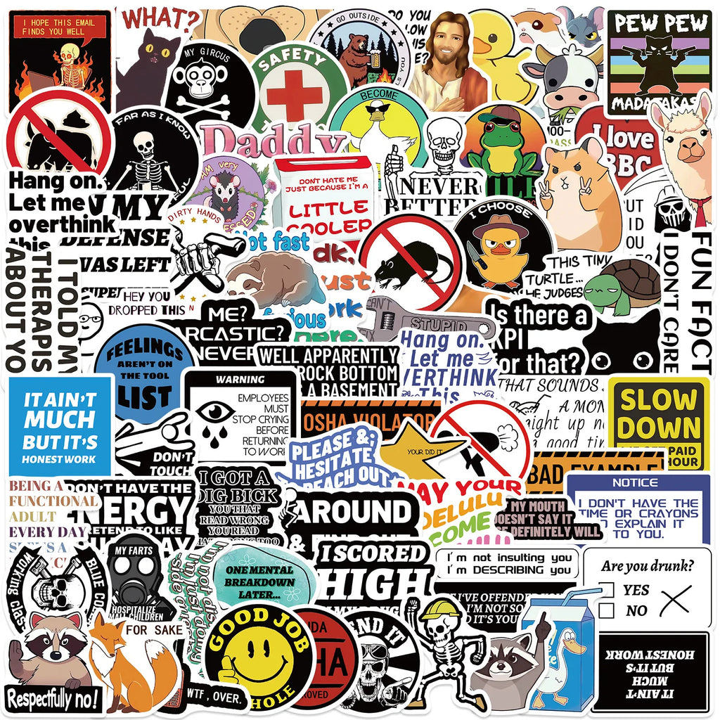100Pcs Fun Prank Meme Stickers Decorate Guitar Notebook Luggage DIY Waterproof Children Stationary Stickers