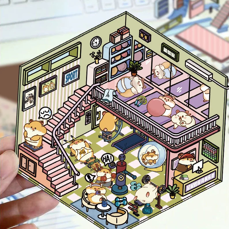 Cartoon Scenery Stickers, Cute Miniature World 3D Decompression DIY Scene Stationery Decals Stickers