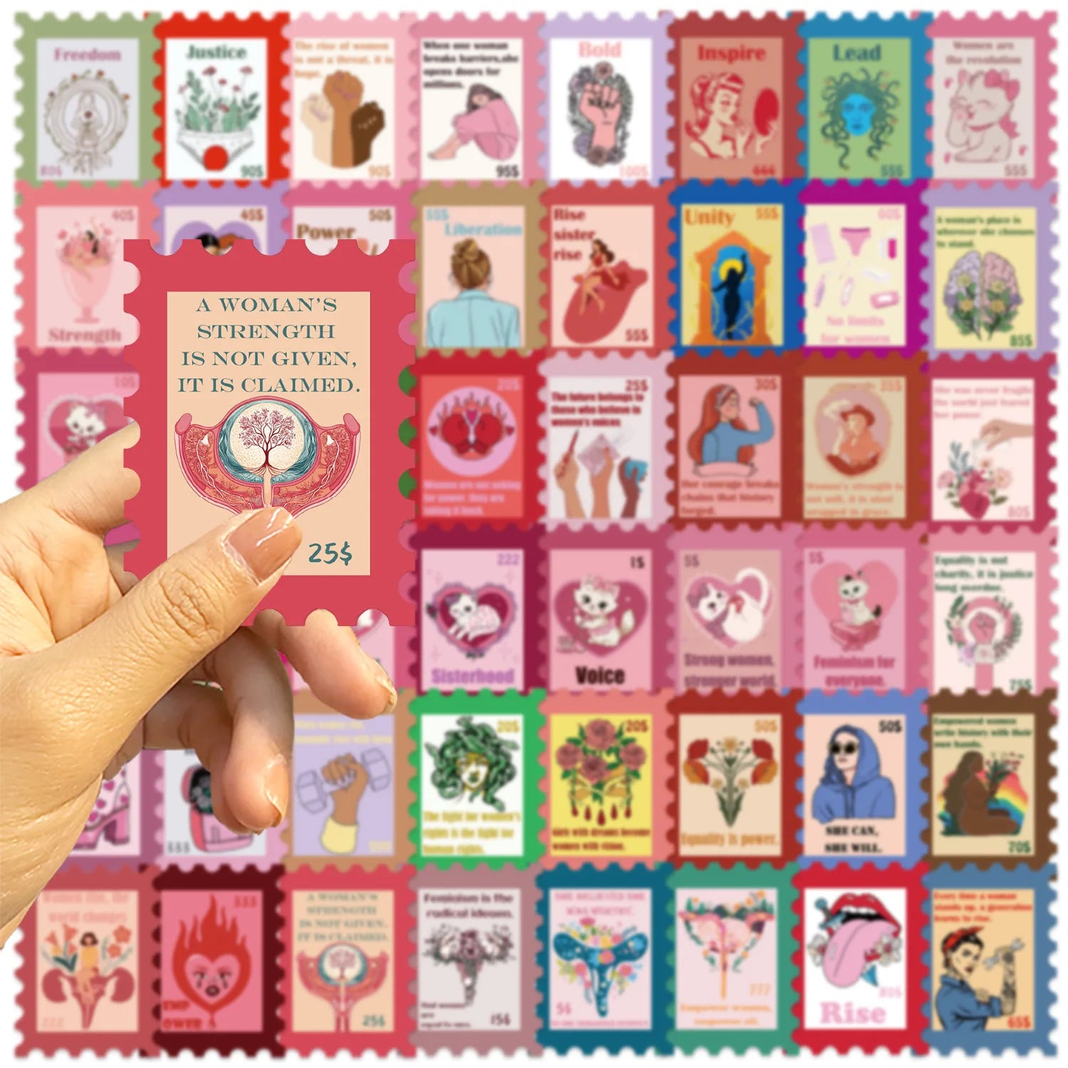 50/100PCS Cartoon Pink Feminist Graffiti Stickers Decorative Guitar Notebook Luggage DIY Waterproof Stationery Stickers