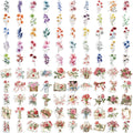 100  PCS Ink Flower Stickers Pack Waterproof Transparent PET Booklet Flower Material Decorative Guitar Notebook