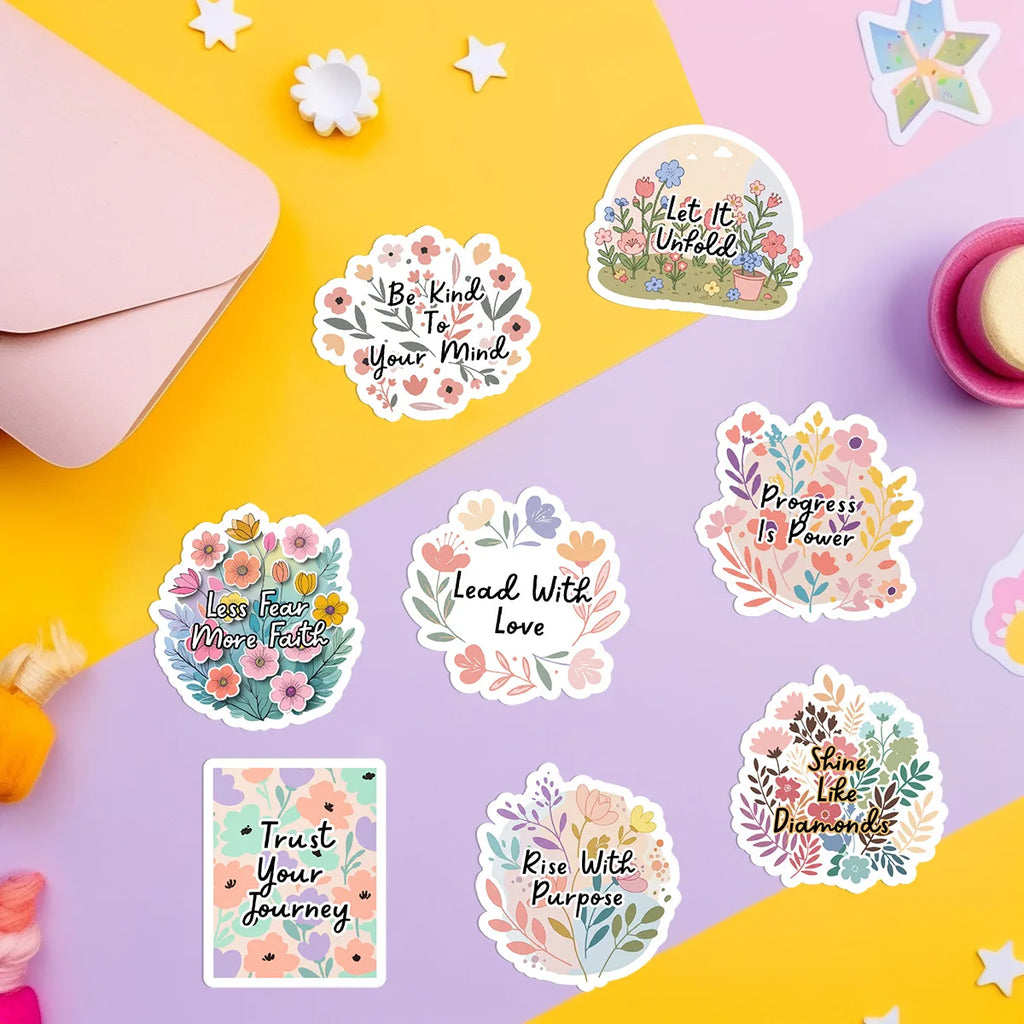 50-Pack Flower Motivational Graffiti Stickers for Students Notebook Laptops Water Bottles Suitcases - Waterproof Decor Sticker