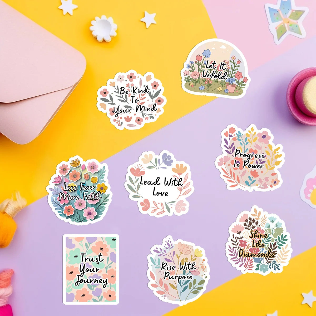 50-Pack Flower Motivational Graffiti Stickers for Students Notebook Laptops Water Bottles Suitcases - Waterproof Decor Sticker