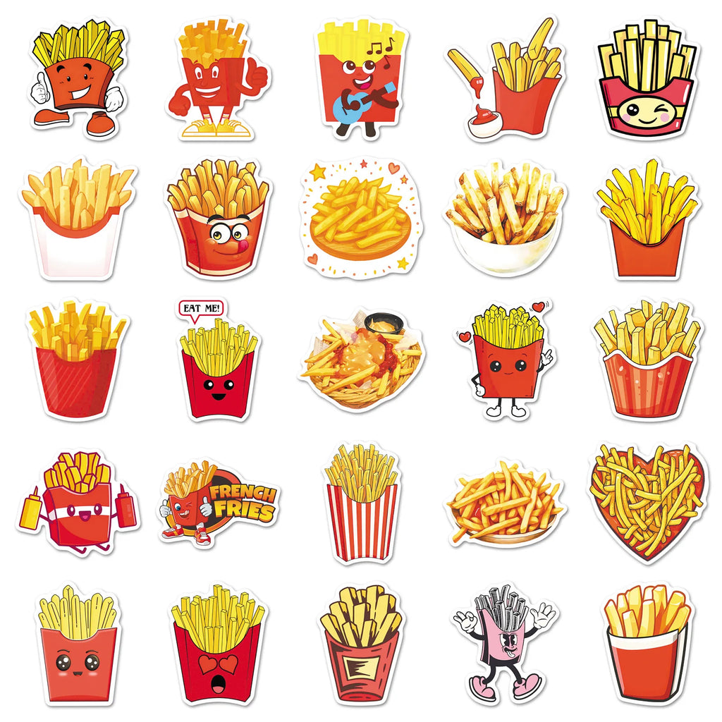 50/100PCS Cartoon French Fry Stickers Delicious Fried Food Graffiti Waterproof Decoration Water Cup Refrigerator Stickers