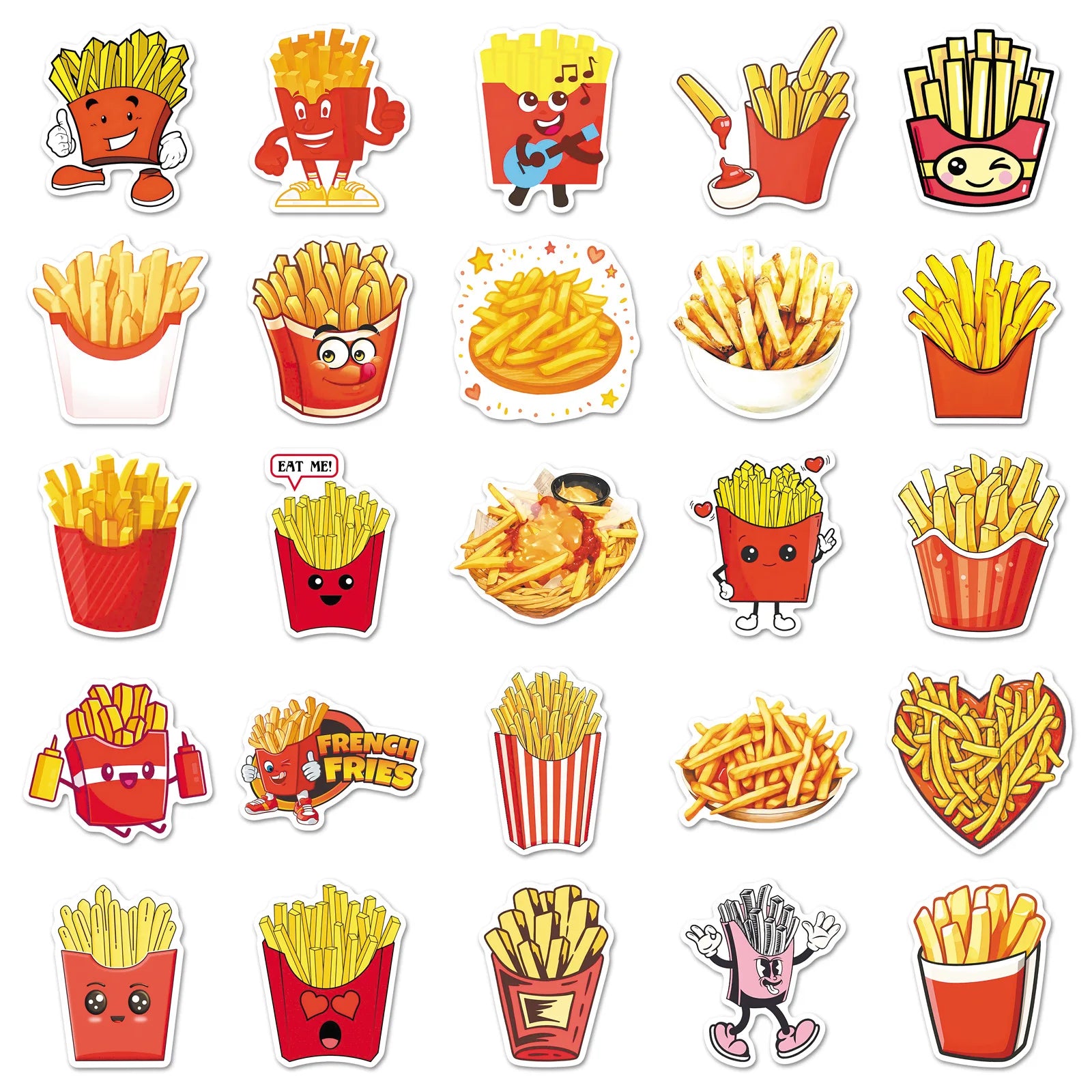50/100PCS Cartoon French Fry Stickers Delicious Fried Food Graffiti Waterproof Decoration Water Cup Refrigerator Stickers