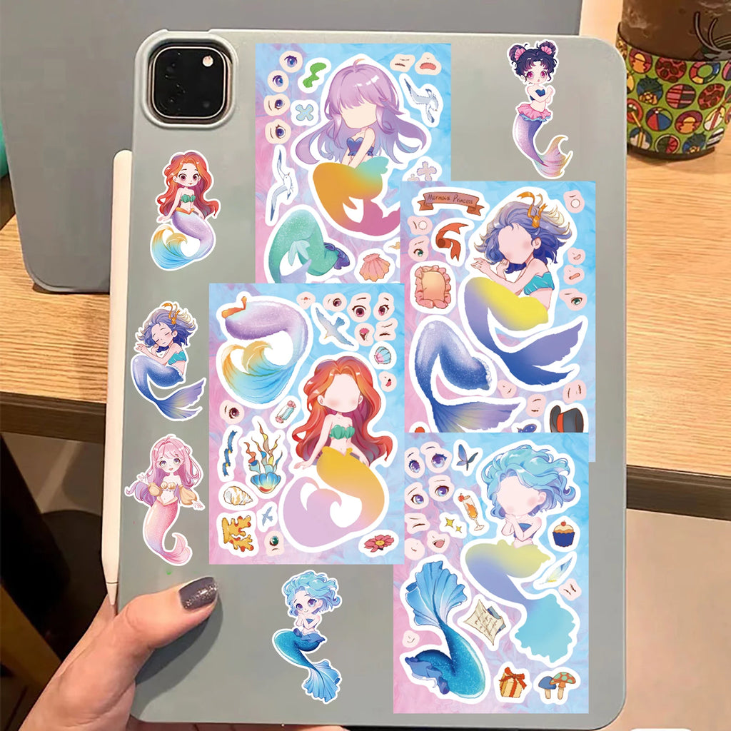 8PCS Mermaid style Stickers Scrapbooking Cute Creative Laptop DIY Phone Decoration Gift Water Cups Waterproof Festival Stickers