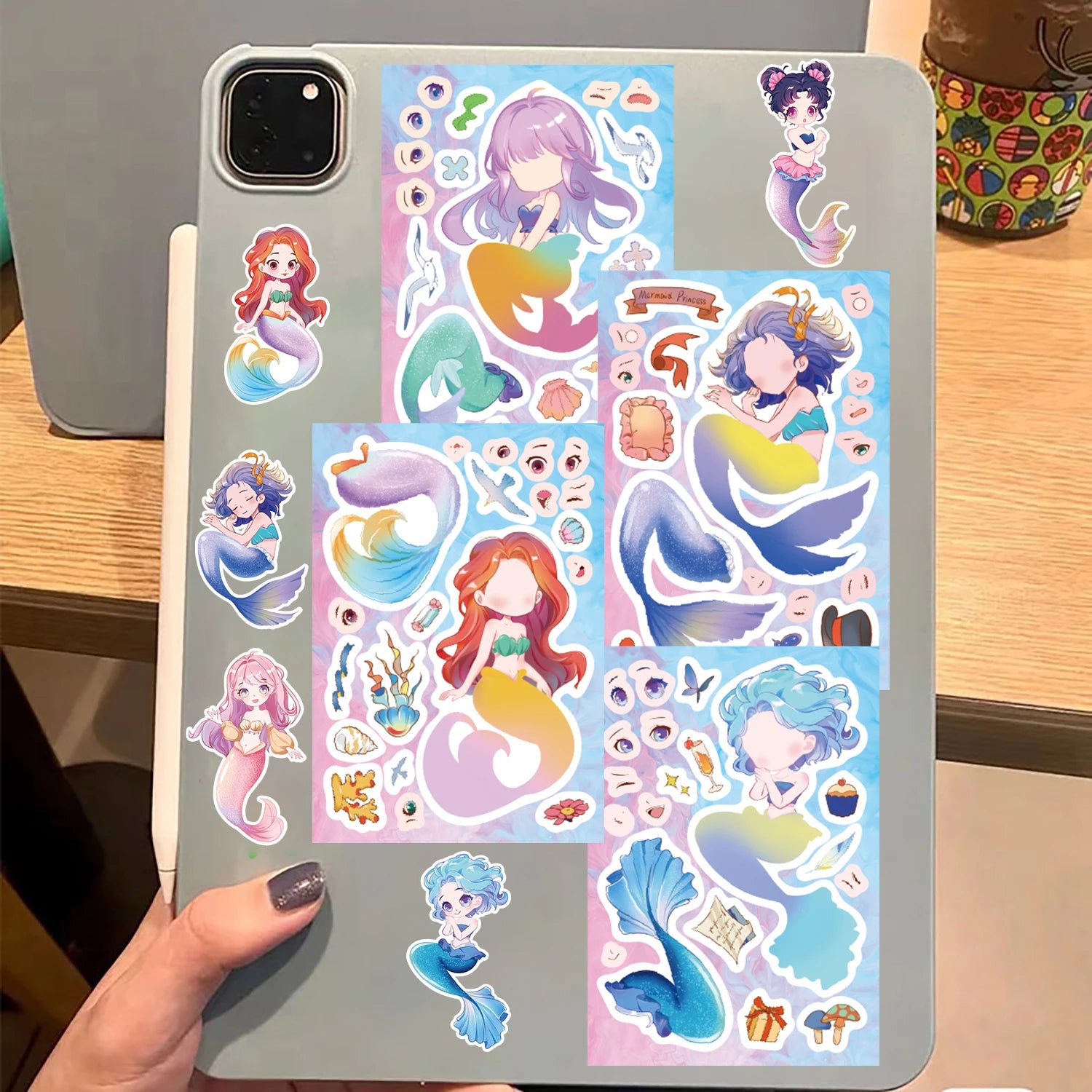 8PCS Mermaid style Stickers Scrapbooking Cute Creative Laptop DIY Phone Decoration Gift Water Cups Waterproof Festival Stickers
