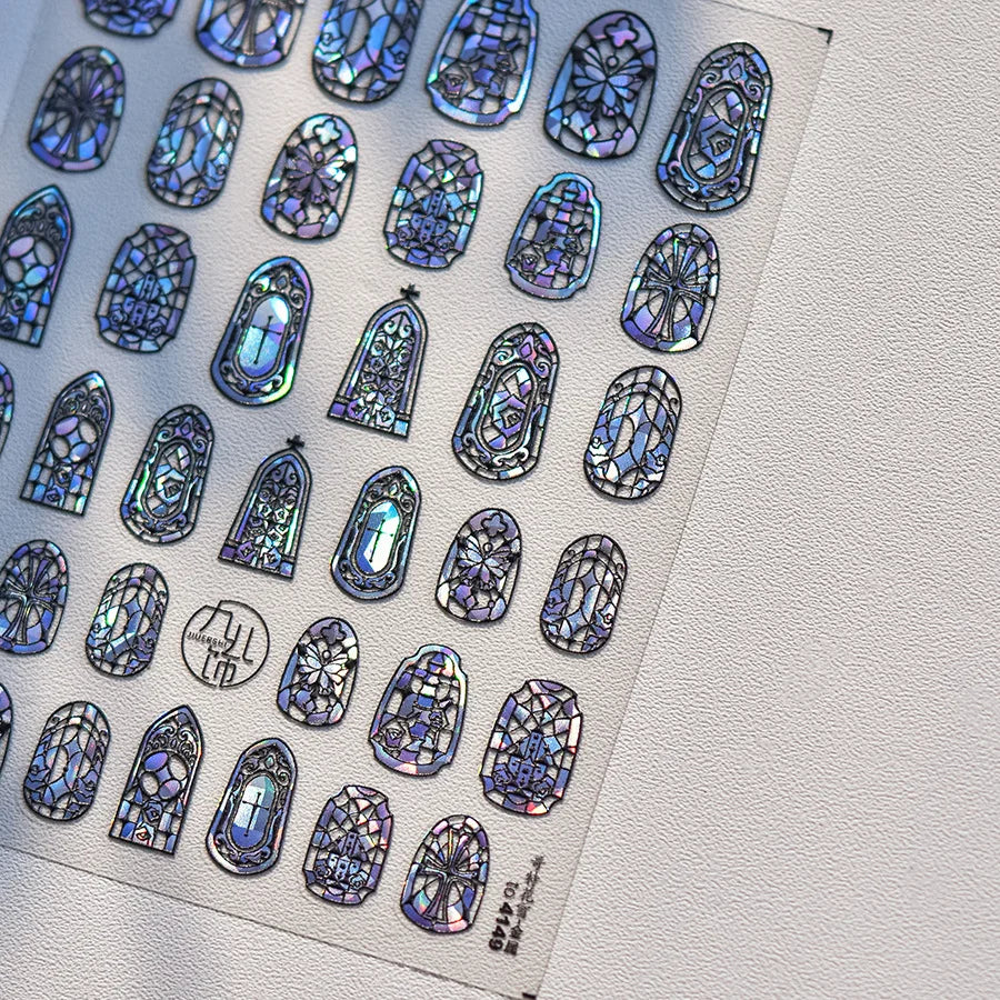 1piece 5D Glass Fragment Nail Sticker High Quality Stained Glass Window Grille Design Glitter Art Decoration Design Nail Sticker
