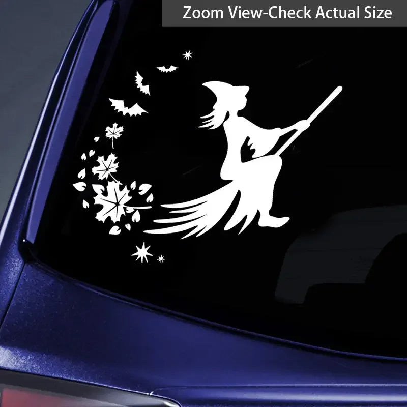 Funny Flying Witch Broom In Witch Vinyl Die Cut Bumper Car Stickers Motorbike Wall Art JDM Universal Silhouette Decals