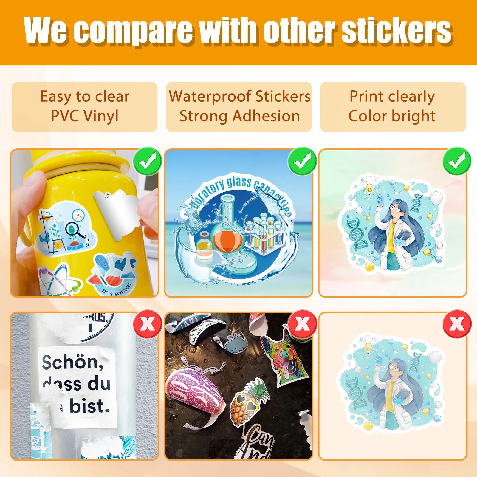 50/100PCS Scientific Chemistry Equipment Laboratory Cartoon DIY Computer Notebook Stationery Decorative Stickers