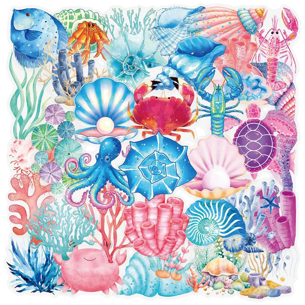 50-Pack Psychedelic Ocean Coral Shell Graffiti Stickers Waterproof Decorations for Phones Laptops Helmets Stationery Notebooks