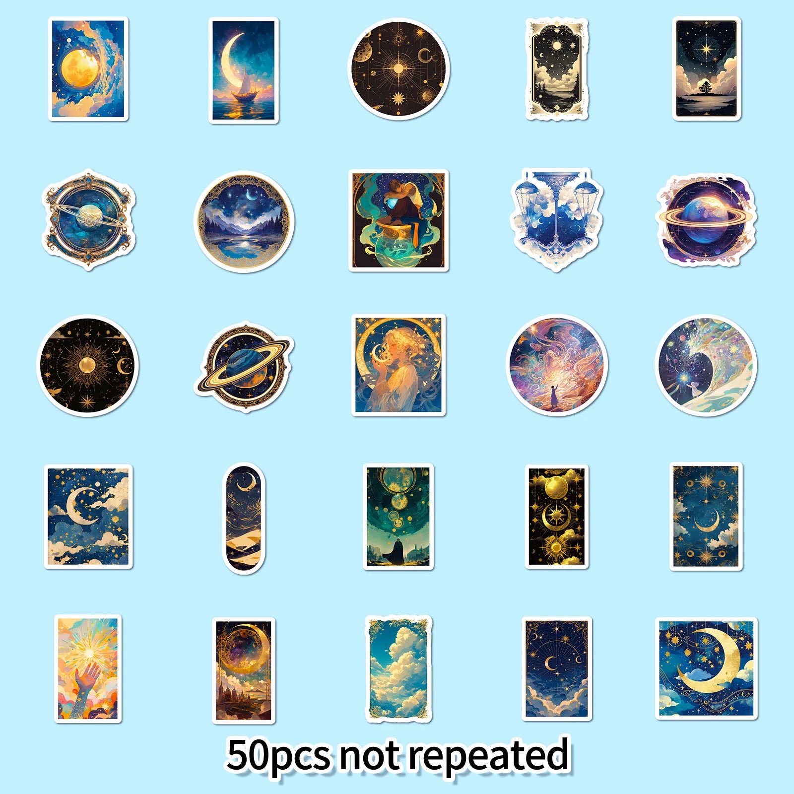 50PCS Creative Black Starry Sky Theme Waterproof Children's Stationery Decorative Stickers