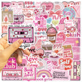 50 Pcs Pink Lover Cartoon Graffiti Stickers for Decorating Guitars, Notebooks, and Luggage. DIY Waterproof Sticke