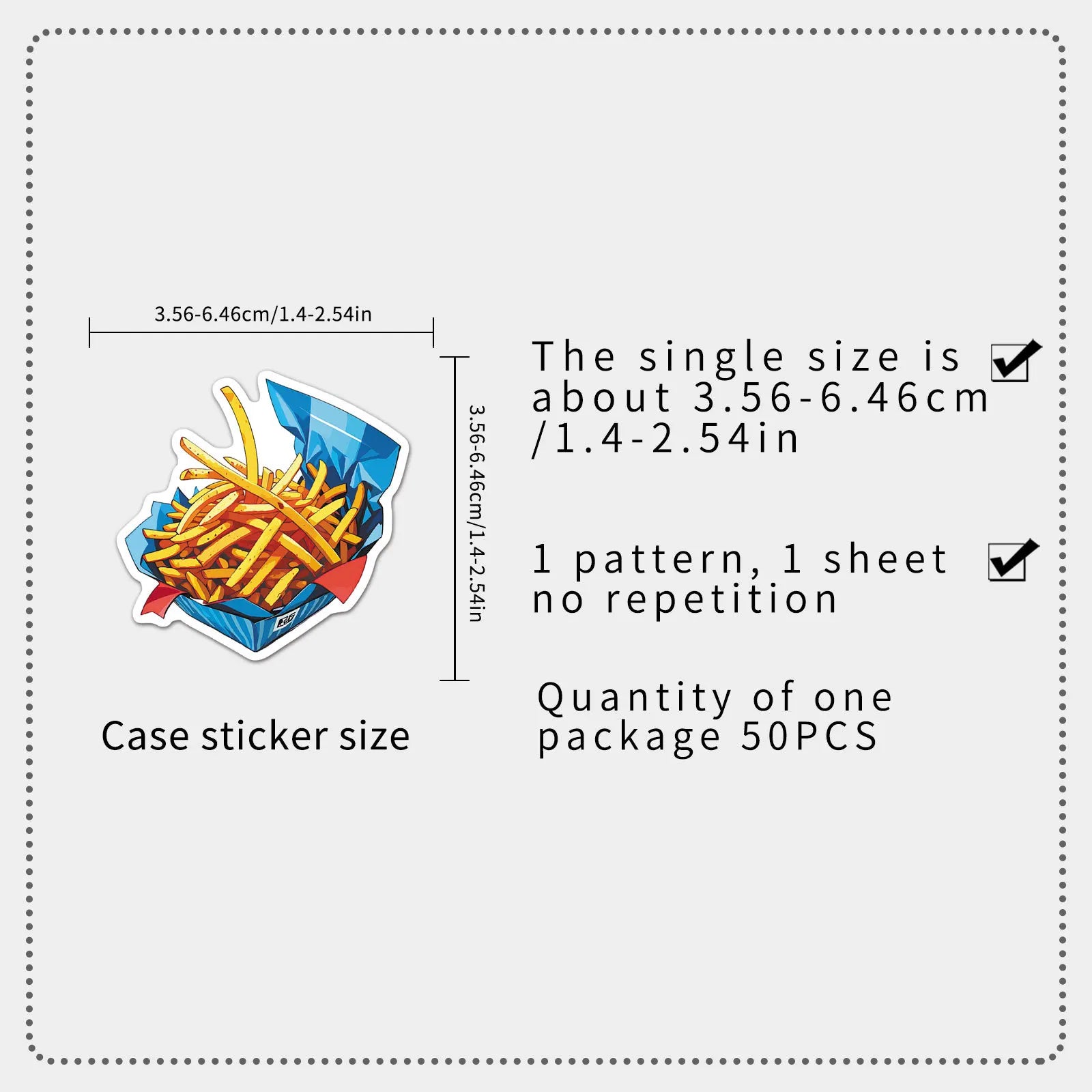 50/100PCS Cartoon French Fry Stickers Delicious Fried Food Graffiti Waterproof Decoration Water Cup Refrigerator Stickers