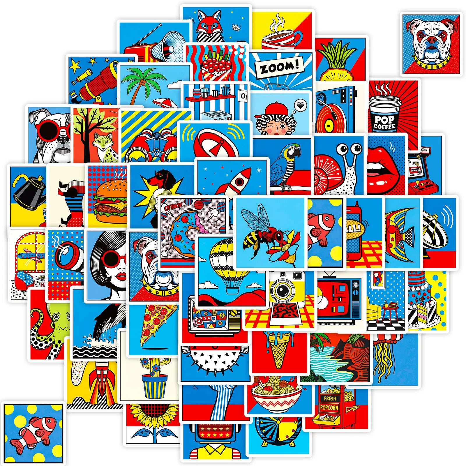 56/112 Pcs Cartoon Pop Art Doodle Stickers for Stationery Box Desk Helmet Vase Cup Phone Laptop Reward Stickers