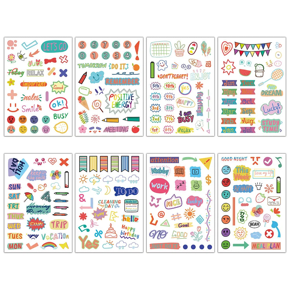 8PCS Hand drawn Element Plan Side Graffiti Stickers Fun Stickers DIY Phone Case Laptop Water Cup Computer Toy Stickers