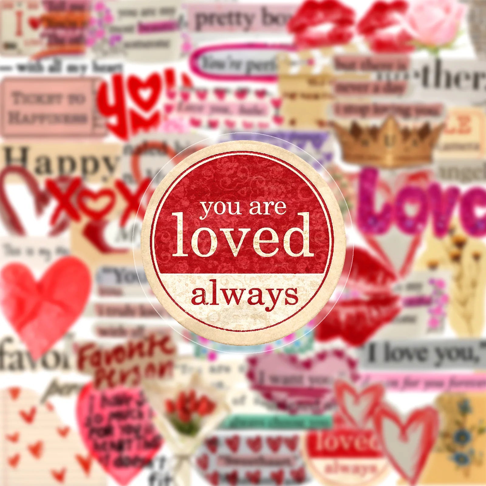 50-Pack Vintage Valentine's Day English PET Plastic Graffiti Stickers for Mobile Phones Notebooks Luggage Helmets Stationery